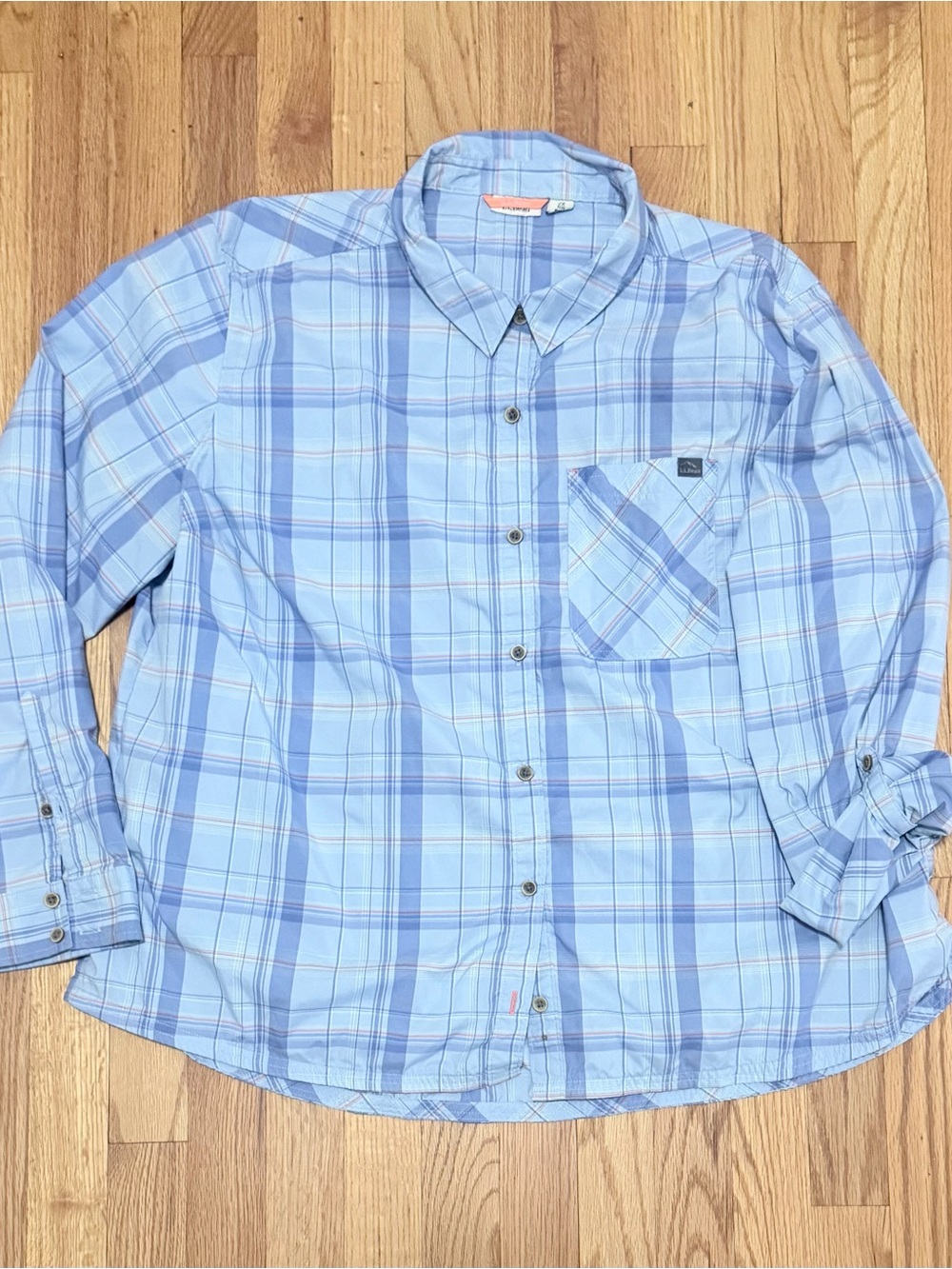 L.L. Bean Light Blue Plaid Button-Down Shirt